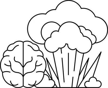 A brain and a cloud of smoke are drawn in black and white Illustrazione stock
