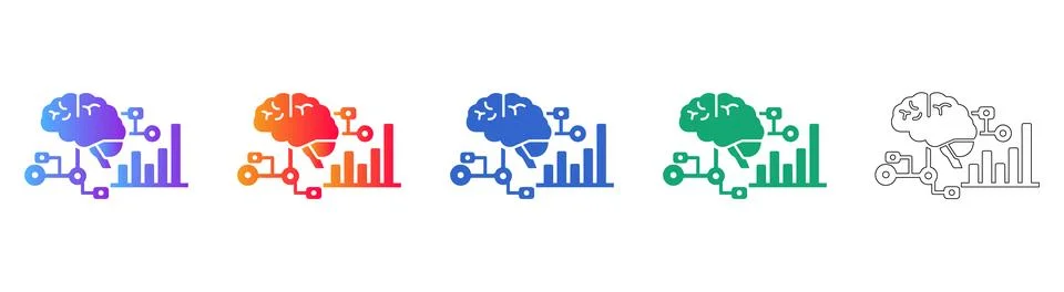 Brain and Data Analytics Icons for Machine Learning Concepts Illustrazione stock
