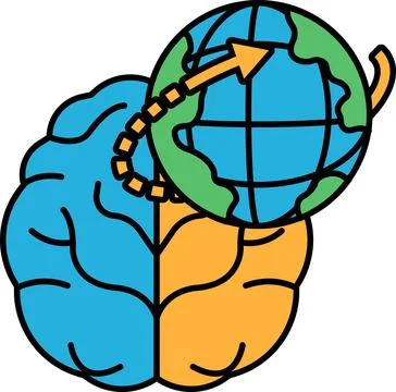 A brain and a globe are shown with a green arrow pointing to the globe Stock Illustration