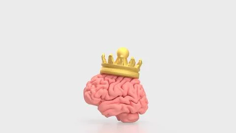 The Brain and gold crown for sci or medicine concept 3d Rendering.. Stock Illustration
