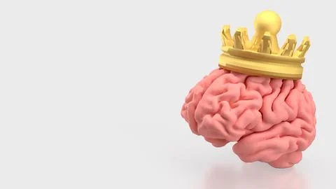 The Brain and gold crown for sci or medicine concept 3d Rendering.. Stock Illustration