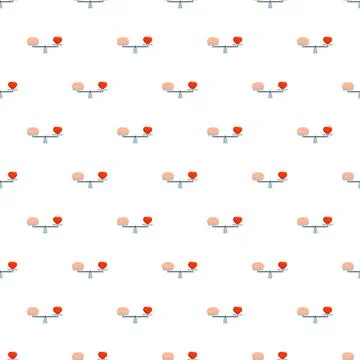 Brain and heart balancing on a scale seamless pattern Stock Illustration