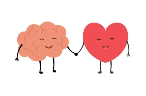Brain and heart handshake. Vector concept illustration of teamwork between mind Stock Illustration
