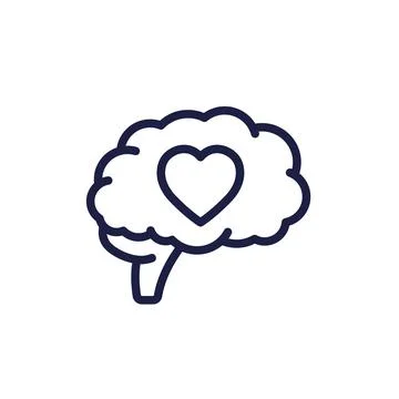 Brain and heart icon, line pictogram on white Stock Illustration