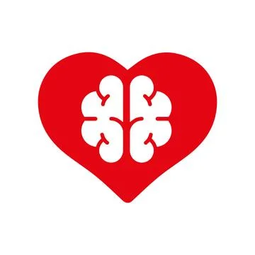 Brain and heart isolated on a whit background. Brain in love. Illustrazione stock