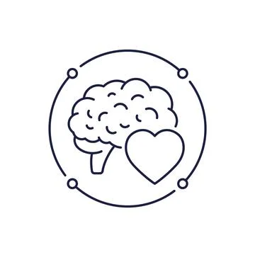Brain and heart line icon on white Stock Illustration