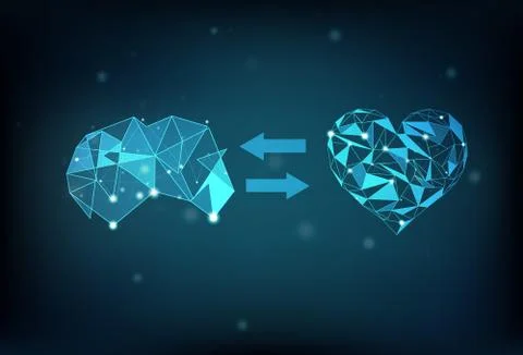 Brain and heart, polygon science digital futuristic abstract background Stock Illustration