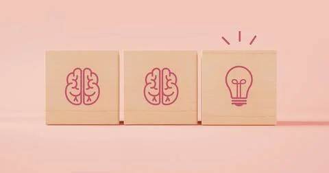 Brain and idea cubes 3d rendering Illustrazione stock