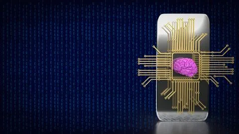 The Brain and it gadget for Ai or machine learning concept 3d rendering. Illustrazione stock