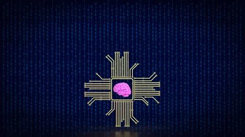 The Brain and it gadget for Ai or machine learning concept 3d rendering. Illustrazione stock