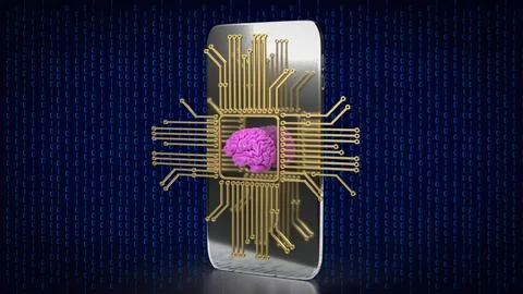 The Brain and it gadget for Ai or machine learning concept 3d rendering. 스톡 일러스트