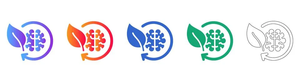 Brain and Leaf Eco Innovation Icons with Circular Arrow Stock Illustration