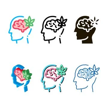Brain and leaf styles man silhouette headache vector icon Stock Illustration