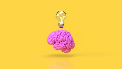 The Brain and light bulb for creative thinking or Brainstorm  concept 3d re.. Illustrazione stock