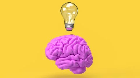 The Brain and light bulb for creative thinking or Brainstorm  concept 3d re.. Stock Illustration