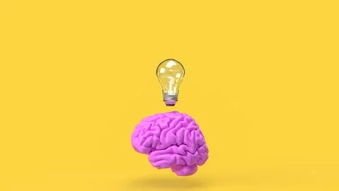 The Brain and light bulb for creative thinking or Brainstorm  concept 3d re.. Stock Photos