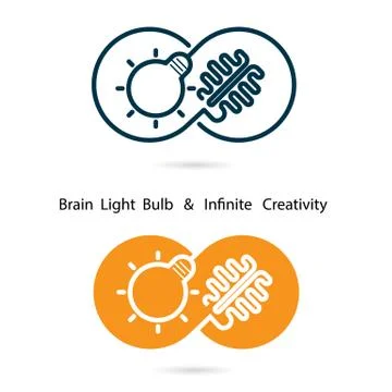 Brain and light bulb sign and infinite creativity logo elements design.Infini Illustrazione stock