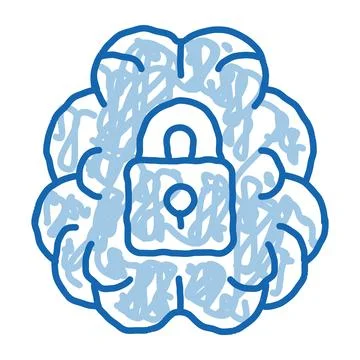 Brain And Locked Padlock doodle icon hand drawn illustration Stock Illustration