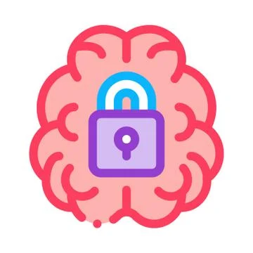 Brain And Locked Padlock Icon Outline Illustration Stock Illustration