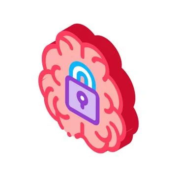 Brain And Locked Padlock isometric icon vector illustration Stock Illustration