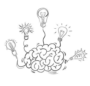 Brain and many idea light bulbs Stock Illustration