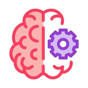 Brain And Mechanism Gear Icon Outline Illustration Stock Illustration