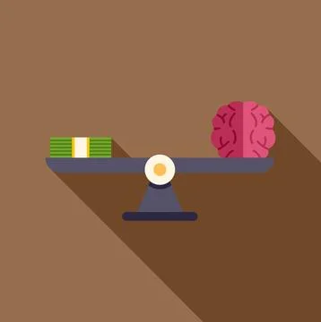 Brain and money balancing on a scale illustrating value Stock Illustration