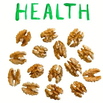 Brain and nuts on a white background, healthy eating concept Stock Photos
