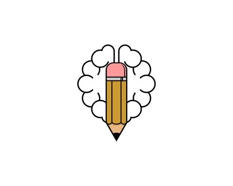 Brain and pencil in the middle 스톡 일러스트