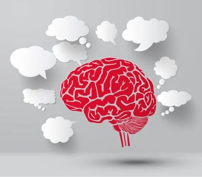 Brain and set of blank  paper speech bubbles. Stock Illustration