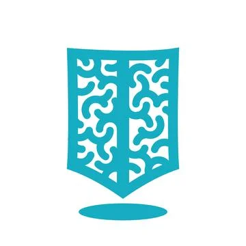 Brain and shield logo with abstract curved line pattern, modern emblem for .. Stock Illustration