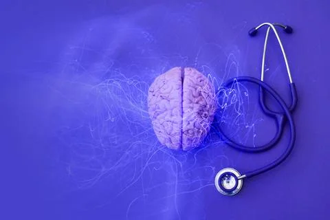 Brain and stethoscope exploring mental health neurology Stock Photos