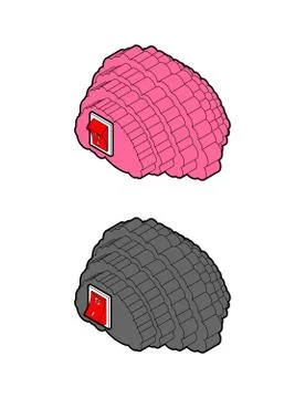 Brain and switch set. Switching off and on brains. vector illustration Stock Illustration