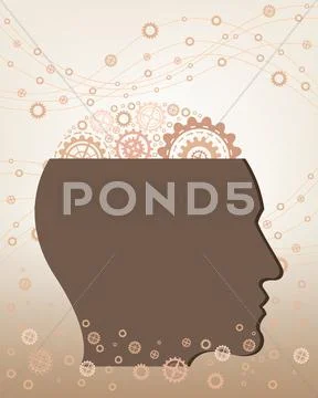 Brain and think with head and gear concept Stock Illustration