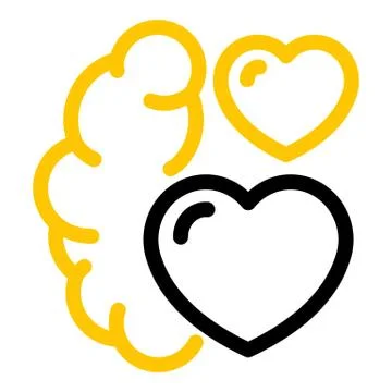 Brain and two hearts icon, outline style Illustrazione stock