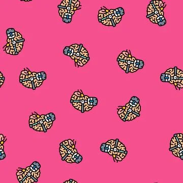 Brain and vr headset combination vector seamless pattern Stock Illustration