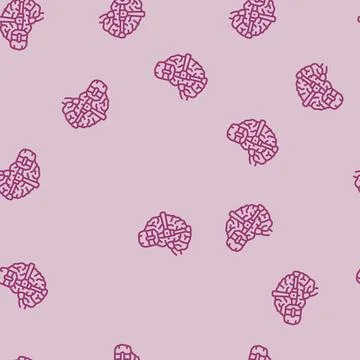 Brain and vr headset combination line seamless pattern Stock Illustration