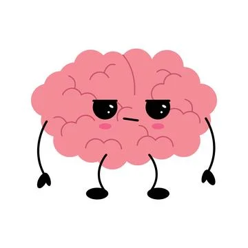Brain angry, cute child character. Confused brain doubt over question, seek.. Stock Illustration