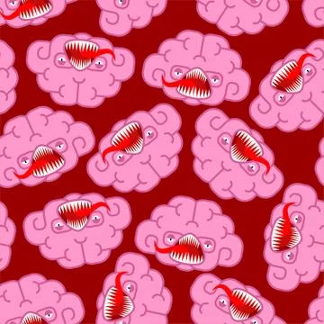 Brain Angry monster pattern seamless. Bad mutant thoughts background . Evil b Ilustración de archivo