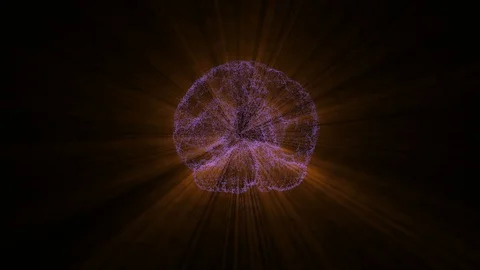Brain animation with big data flow analysis producing lightrays over black Stock Footage 121811937