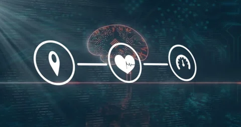 Brain appearing triggers timeline growing, pin sliding, heart spinning, gauge Stock Footage 315592538
