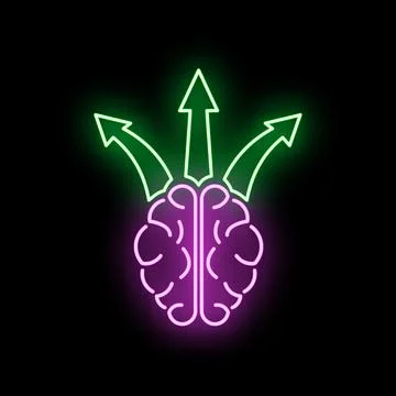 Brain with arrows showing divergent thinking and choices Stock Illustration