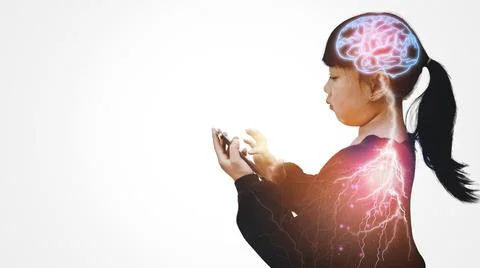 Brain with artificial intelligence concept, Child head and brain.Artificial I Stock Photos