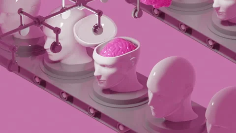 A brain being put into an empty human skull animation loop Stock Footage 234128283