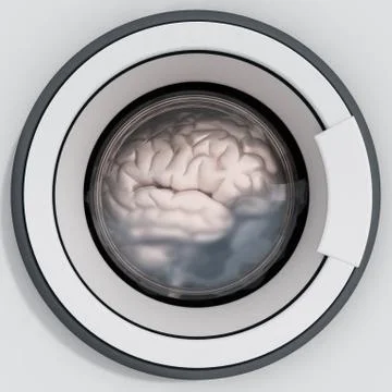 Brain being washed in washing machine. 3D illustration Stock Illustration