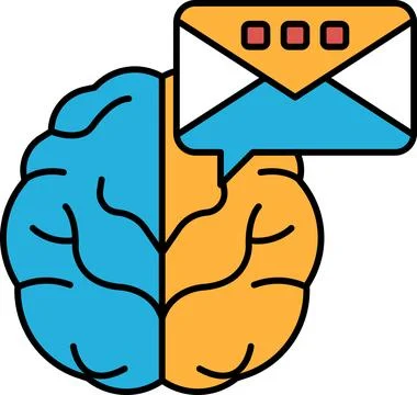 A brain with a blue and orange section and a red and white section Stock Illustration