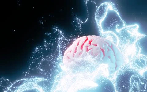 Brain - blue bang &amp; chemical forms - 3d render Stock Illustration