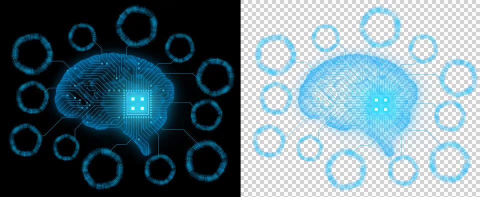 Brain blue human microchip inside  Stock Photos