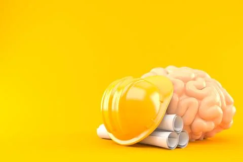 Brain with blueprints and hardhat Stock Illustration