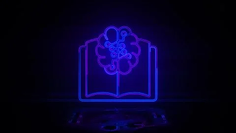 Brain book in neon effect mp4 video Stock Illustration